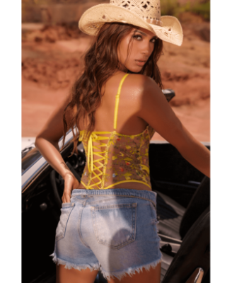 Body string jaune brodé 